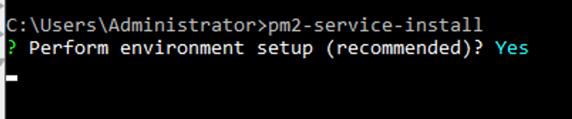 A screen shot of running pm2-service-install and it getting stuck after you answer the first question