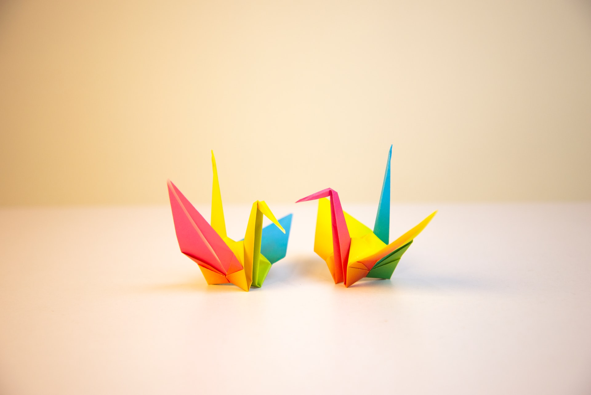 Colorful origami paper cranes