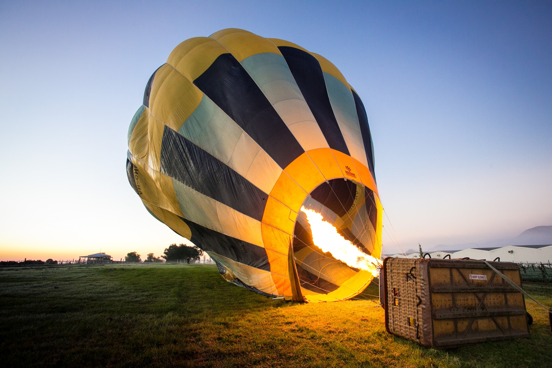 A hot air balloon inflating
