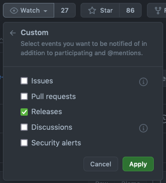 How to get release notifications on GitHub