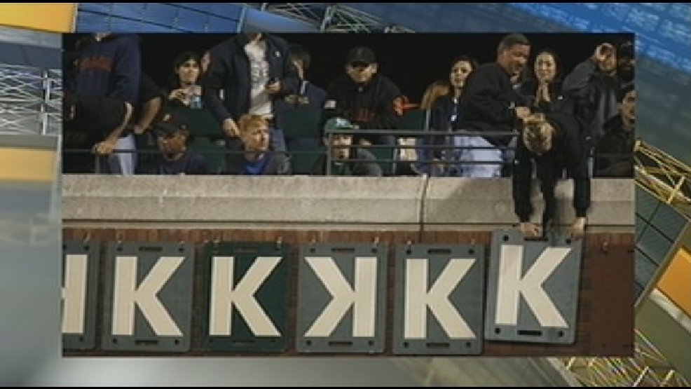 Baseball fans hang "K" signs in the stands